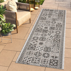 Teppichläufer Melissa Grau Schwarz Mosaik Indoor Outdoor