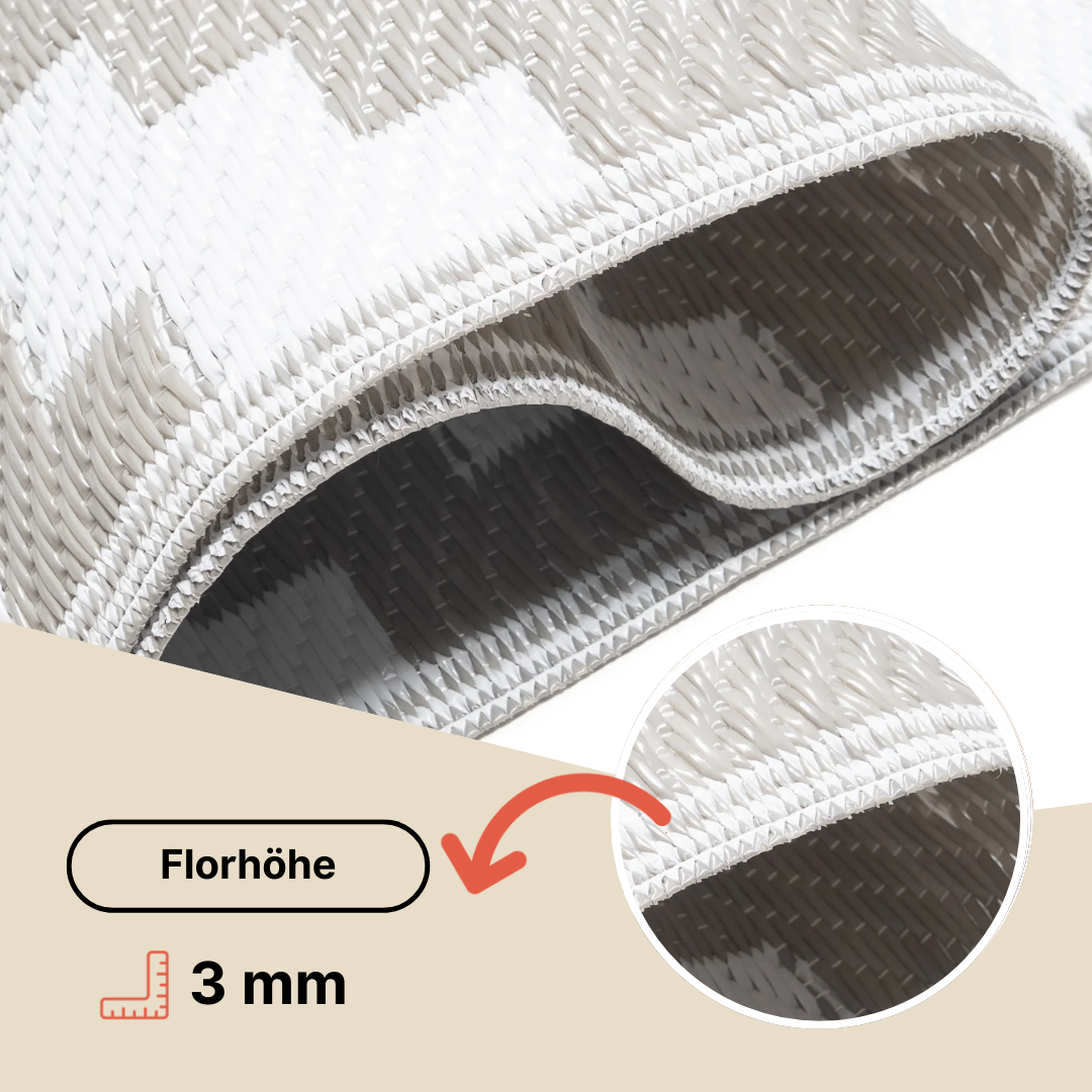 Teppich Ibiza Outdoor Beidseitig Wasserdicht Grau Weiß Diamanten