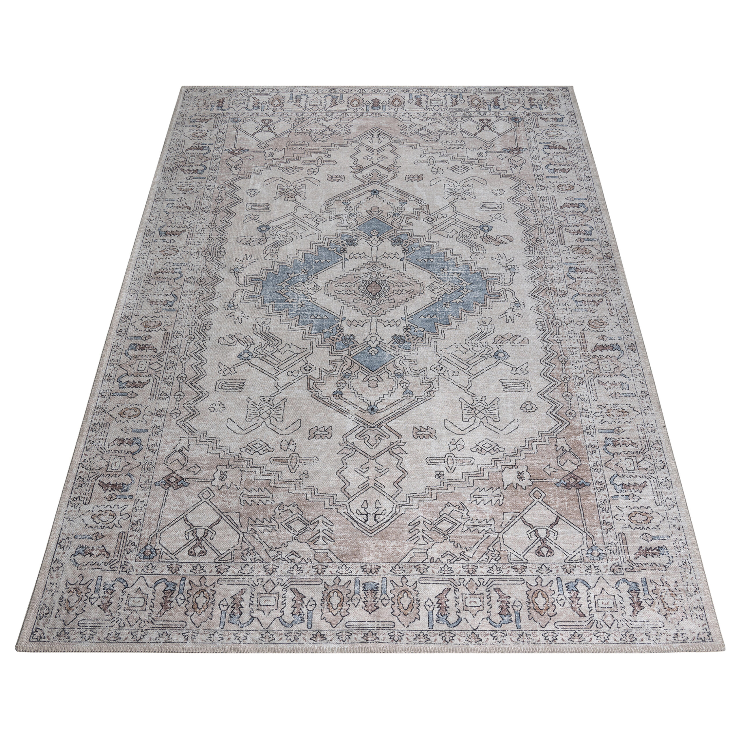 Teppich Dubai Grau Beige Vintage Rutschfest