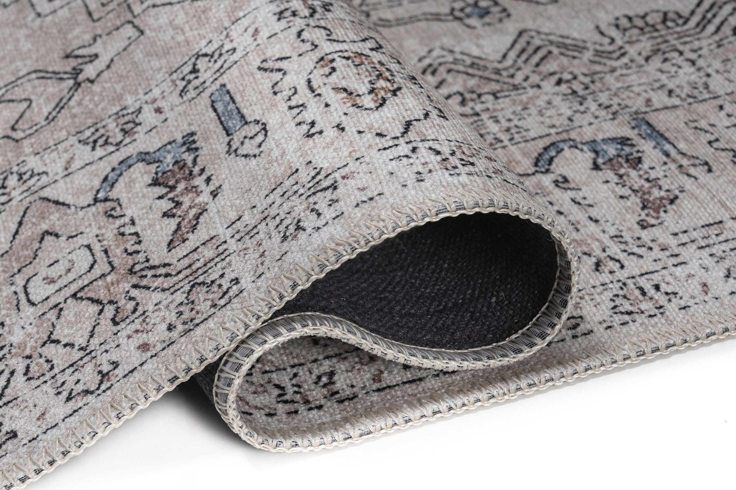 Teppich Dubai Grau Beige Vintage Rutschfest