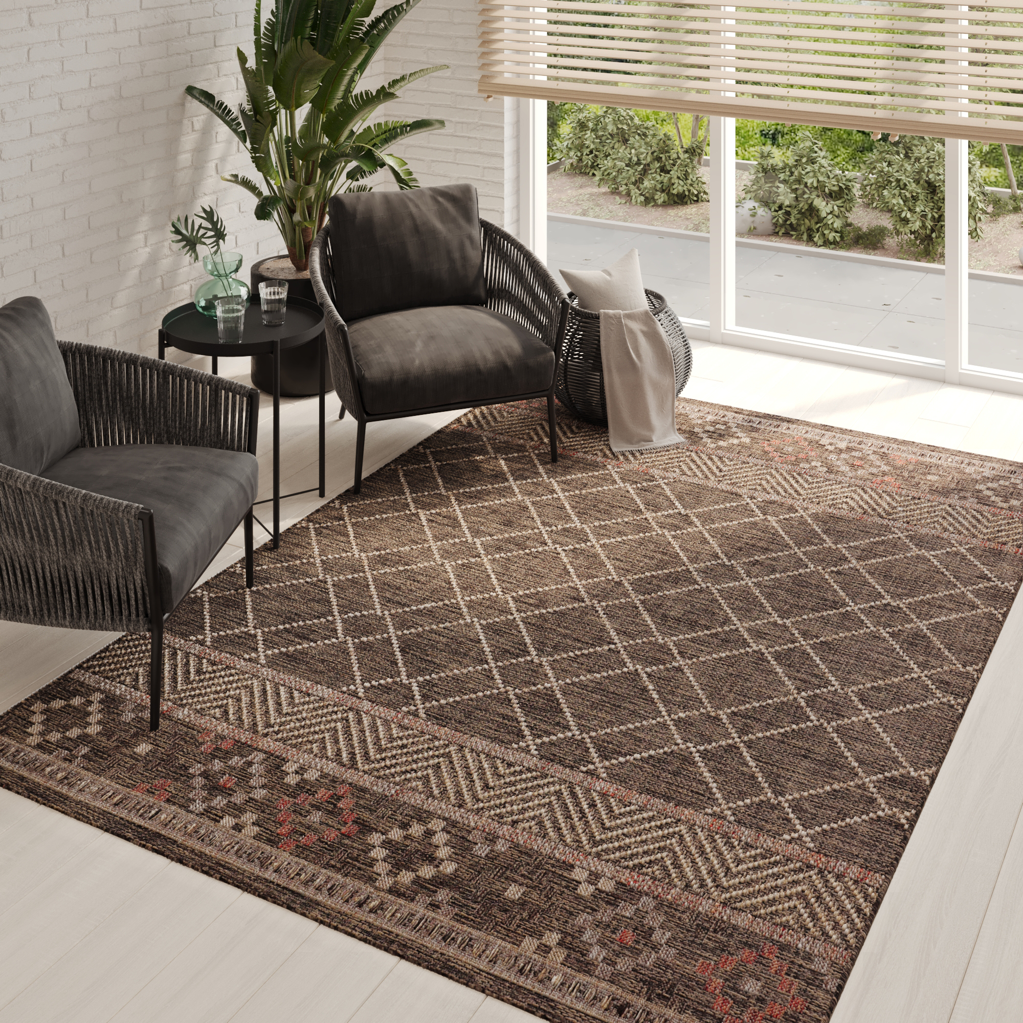 Teppich Outdoor Melissa Dunkelbraun Geometrisch