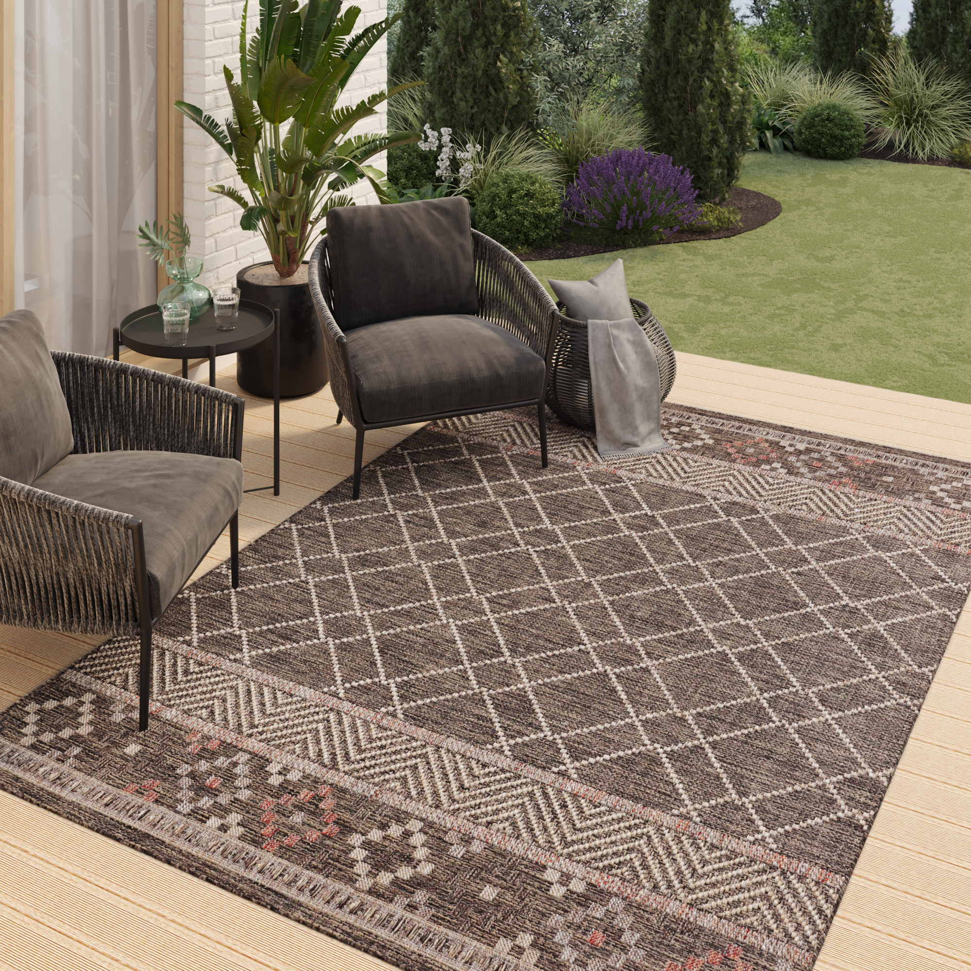 Teppich Outdoor Melissa Dunkelbraun Geometrisch