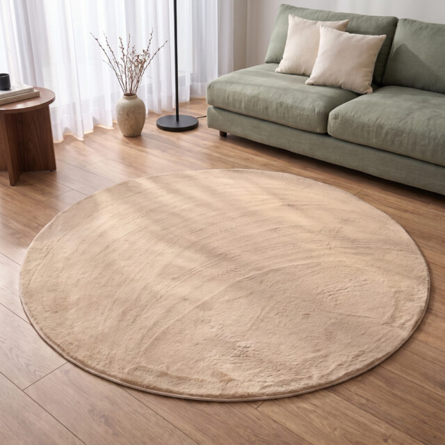 Teppich Lumi Rund Beige Rutschfest