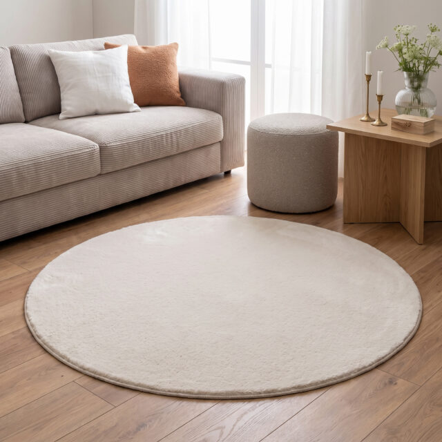 Teppich Lumi Rund Creme Rutschfest