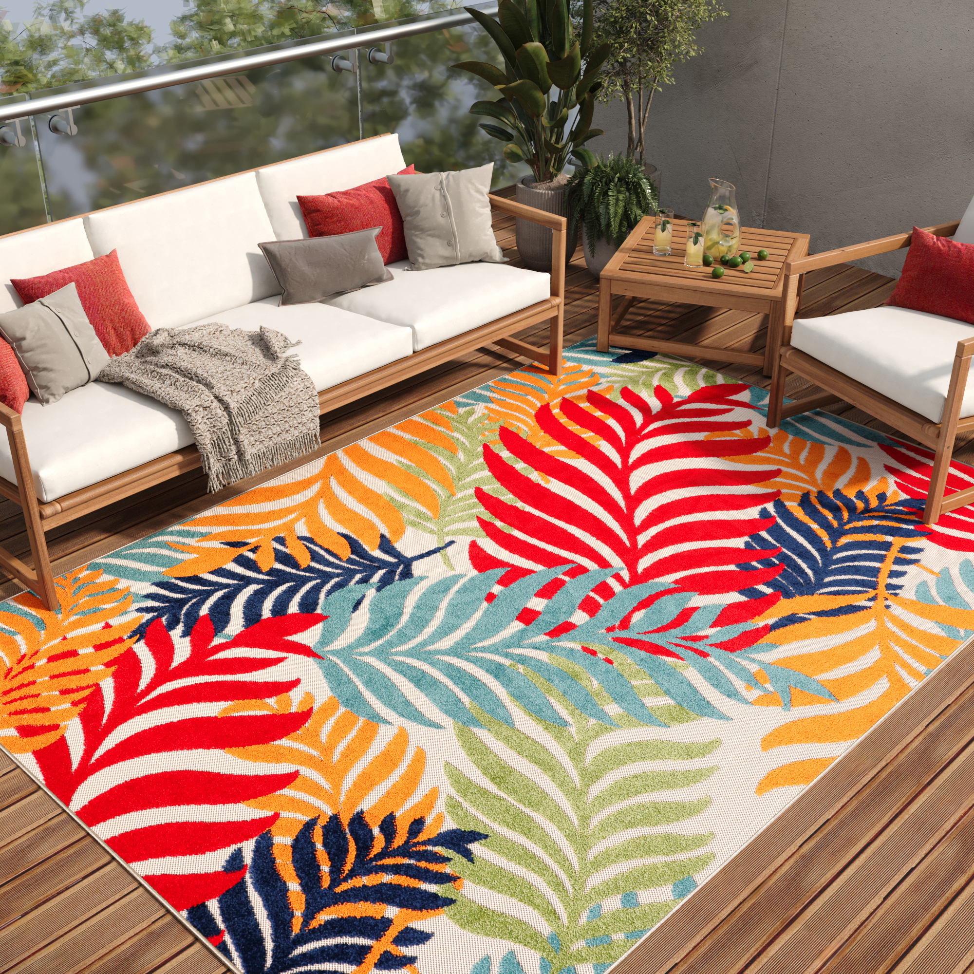 Teppich Outdoor Patio Mehrfarbig Tropen