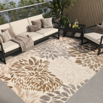 Teppich Outdoor Patio Beige Blumen