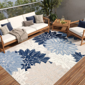 Teppich Outdoor Patio Grau Blau Blumen