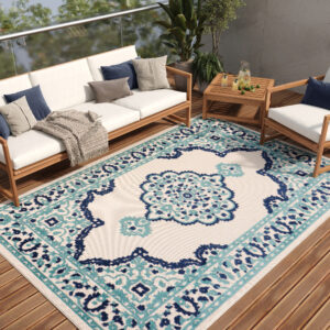 Teppich Outdoor Patio Blau Rosette
