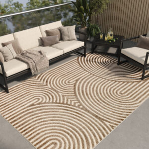 Teppich Outdoor Patio Beige Creme Linien