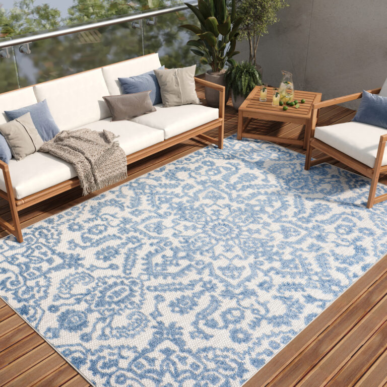Teppich Outdoor Patio Blau Ornamente