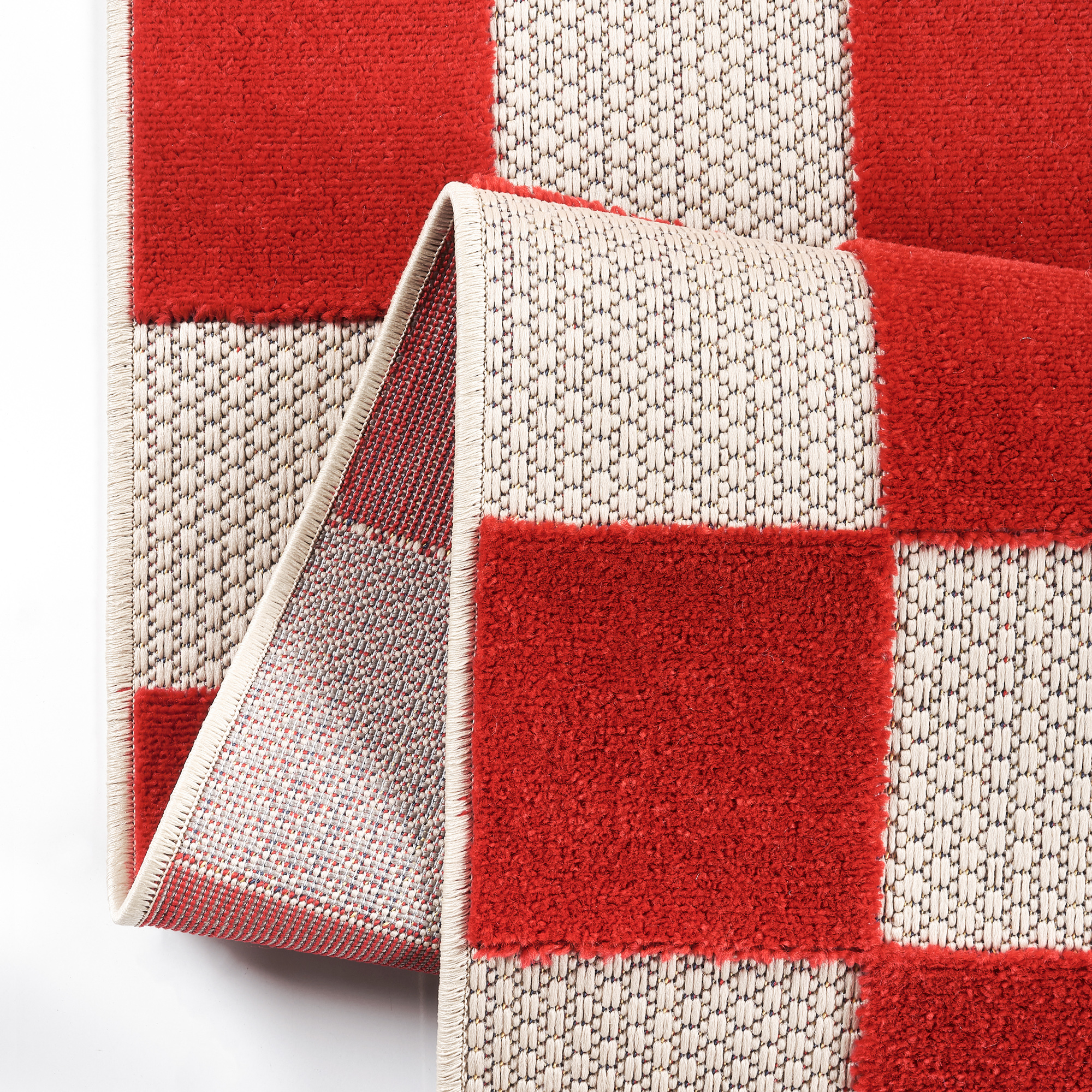 Outdoor Teppich Checker Creme Rot