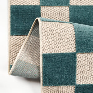 Outdoor Teppich Checker Creme Türkis