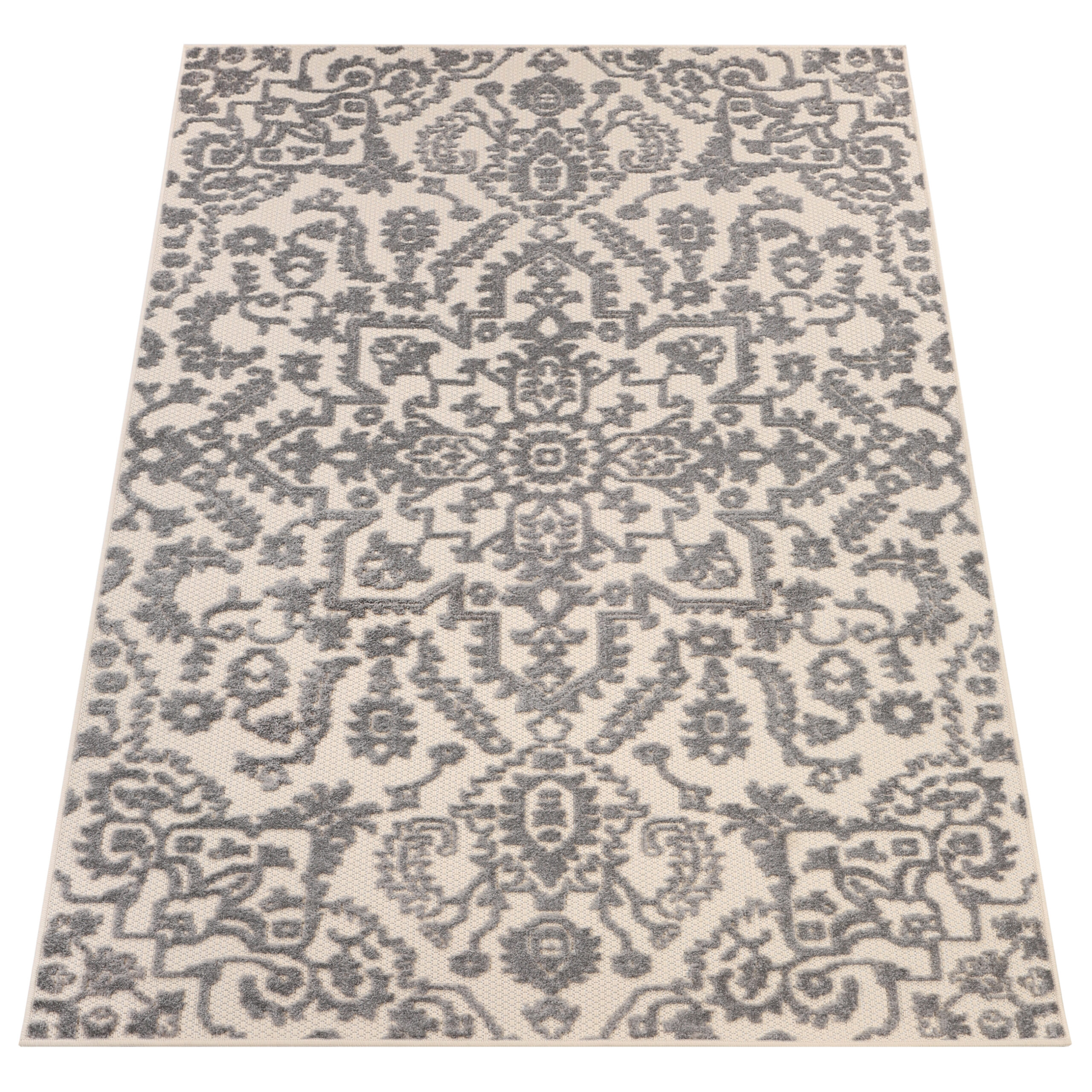 Teppich Outdoor Patio Creme Grau Ornamente