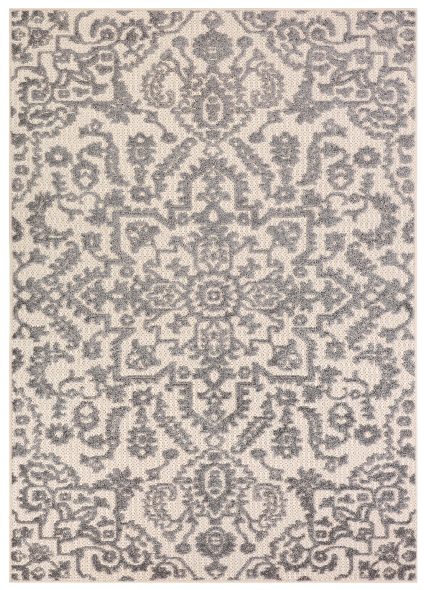Teppich Outdoor Patio Creme Grau Ornamente