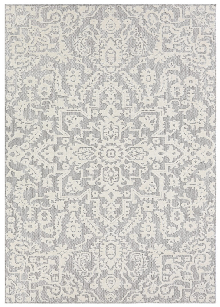 Teppich Outdoor Patio Grau Creme Ornamente