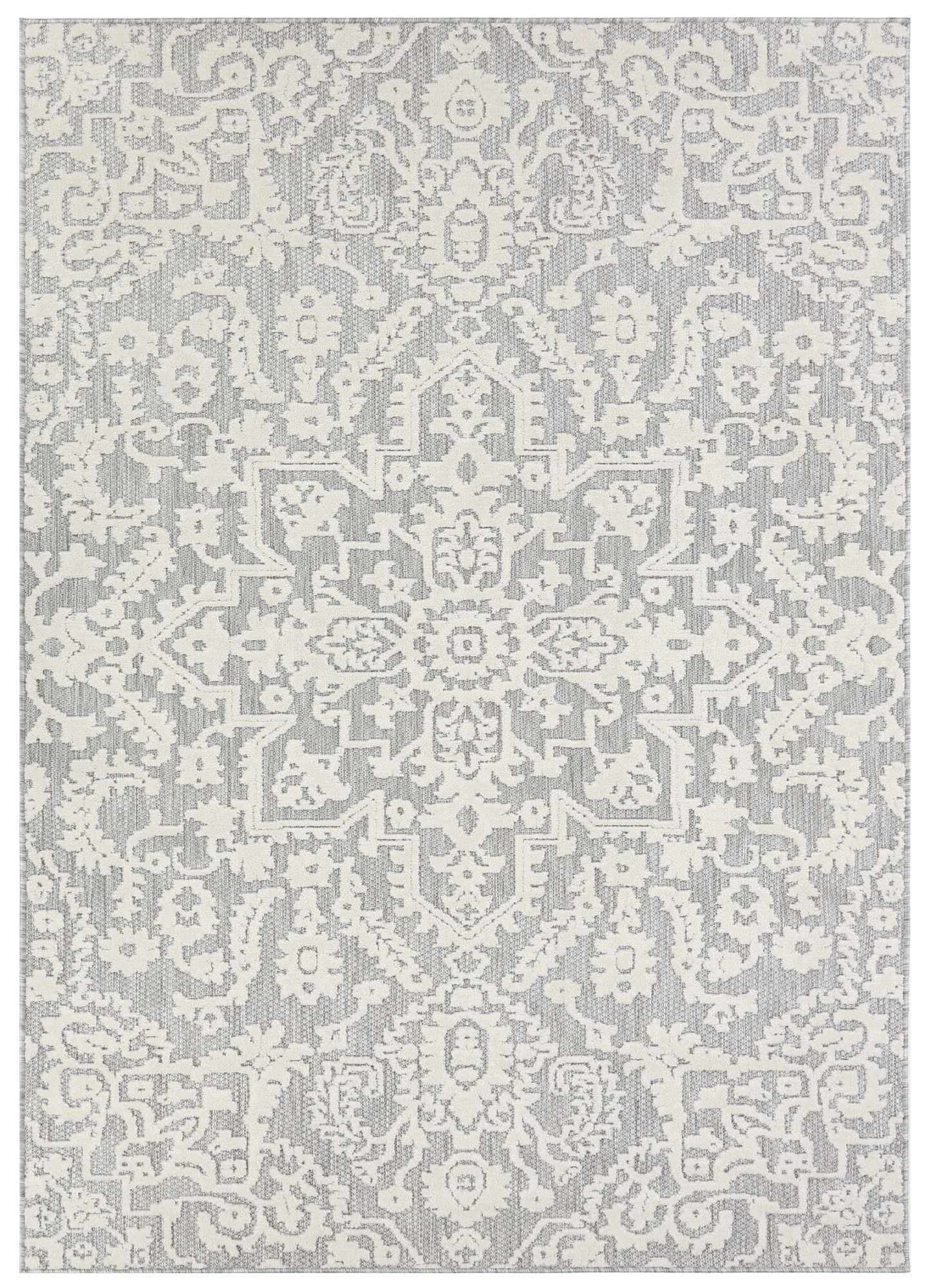 Teppich Outdoor Patio Grau Creme Ornamente