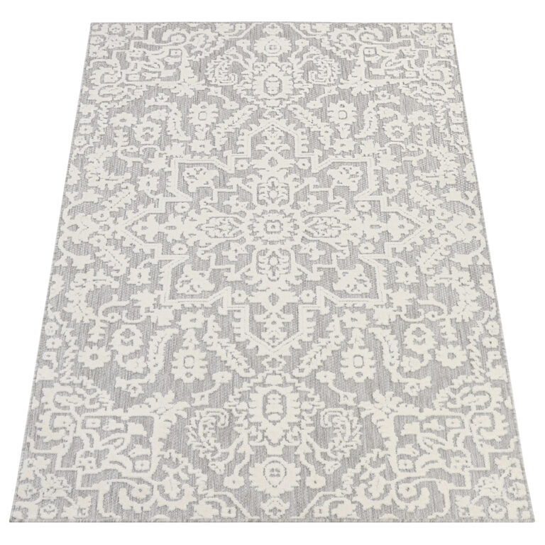 Teppich Outdoor Patio Grau Creme Ornamente