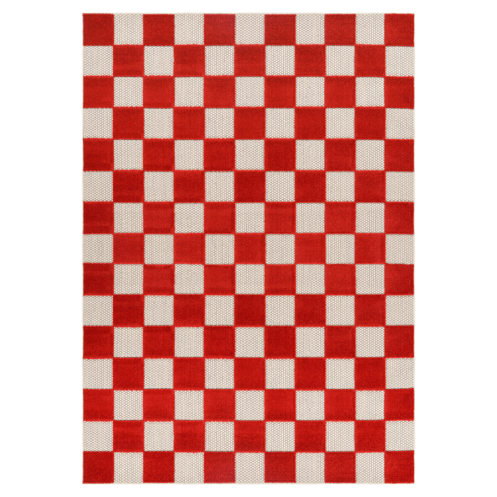 Outdoor Teppich Checker Creme Rot