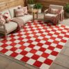 Outdoor Teppich Checker Creme Rot