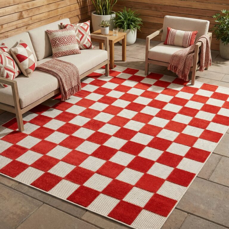 Outdoor Teppich Checker Creme Rot