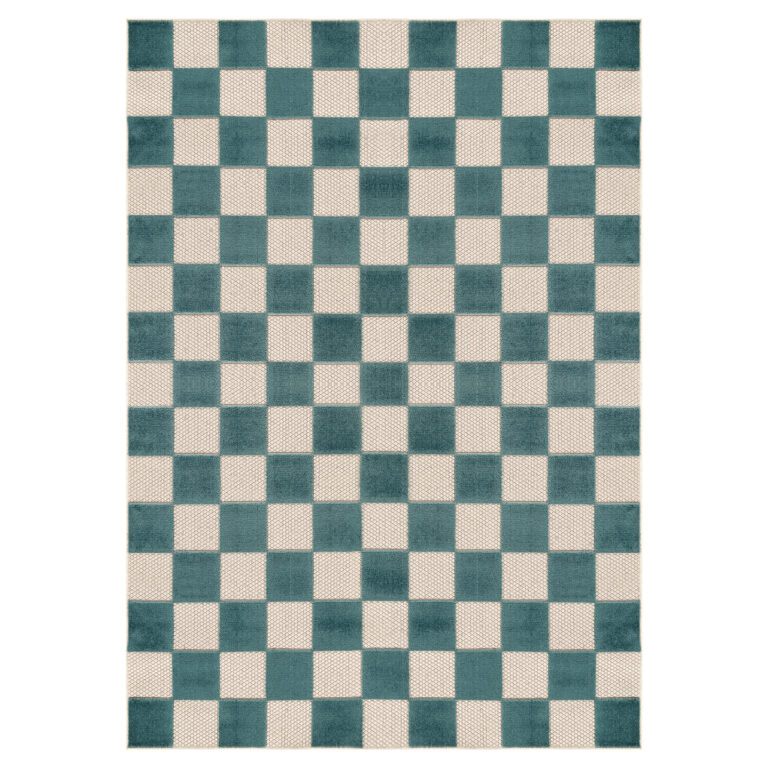 Outdoor Teppich Checker Creme Türkis