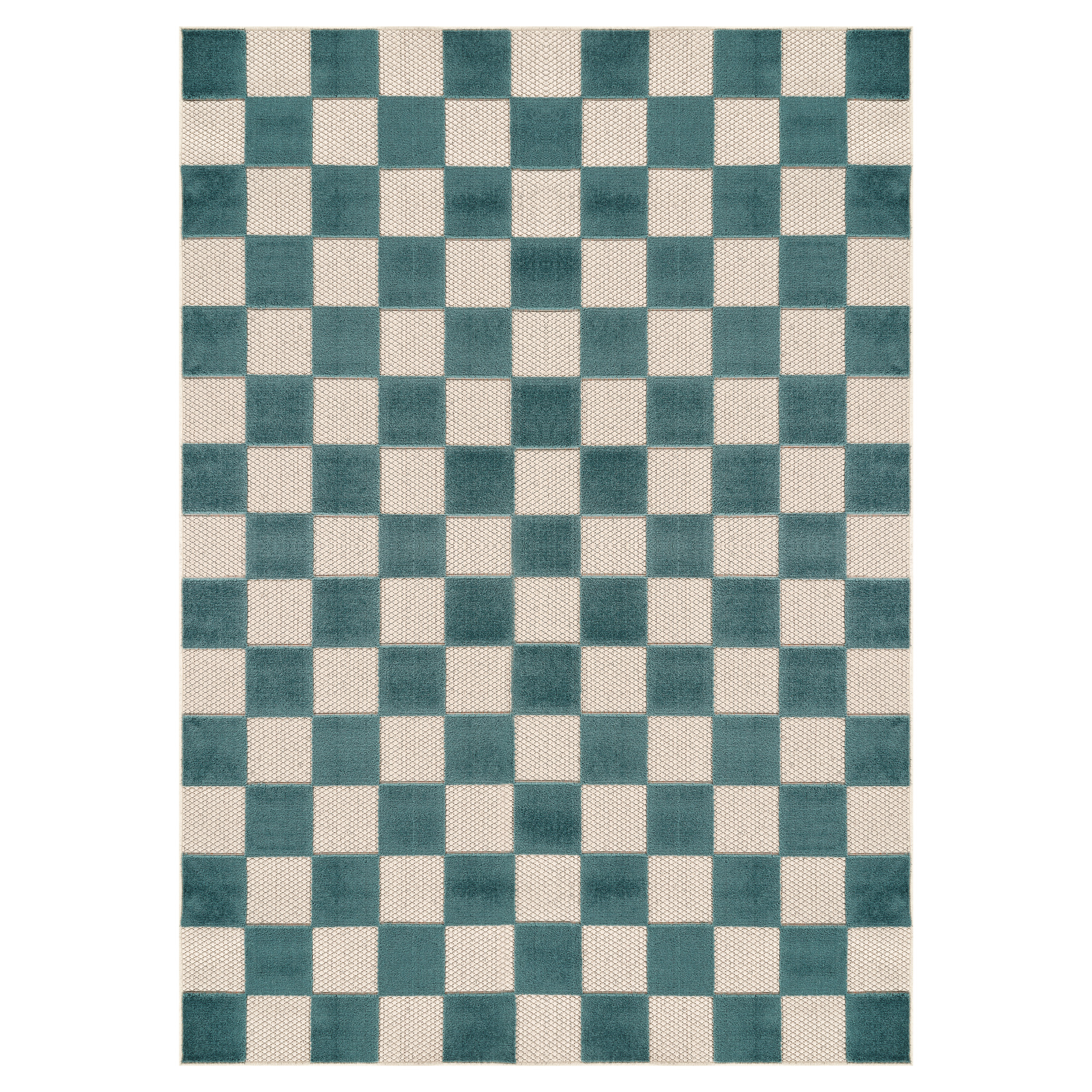 Outdoor Teppich Checker Creme Türkis