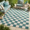Outdoor Teppich Checker Creme Türkis