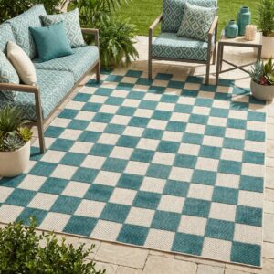Outdoor Teppich Checker Creme Türkis