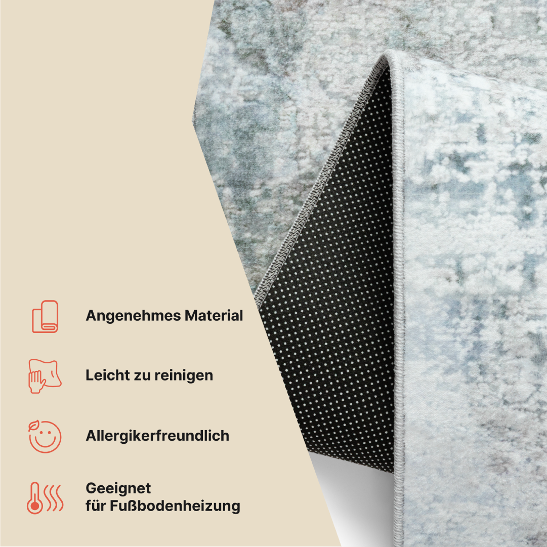 Teppich Bari Abstrakt Blau Creme Rutschfest