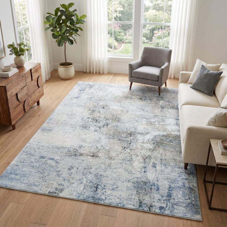 Teppich Bari Abstrakt Blau Creme Rutschfest