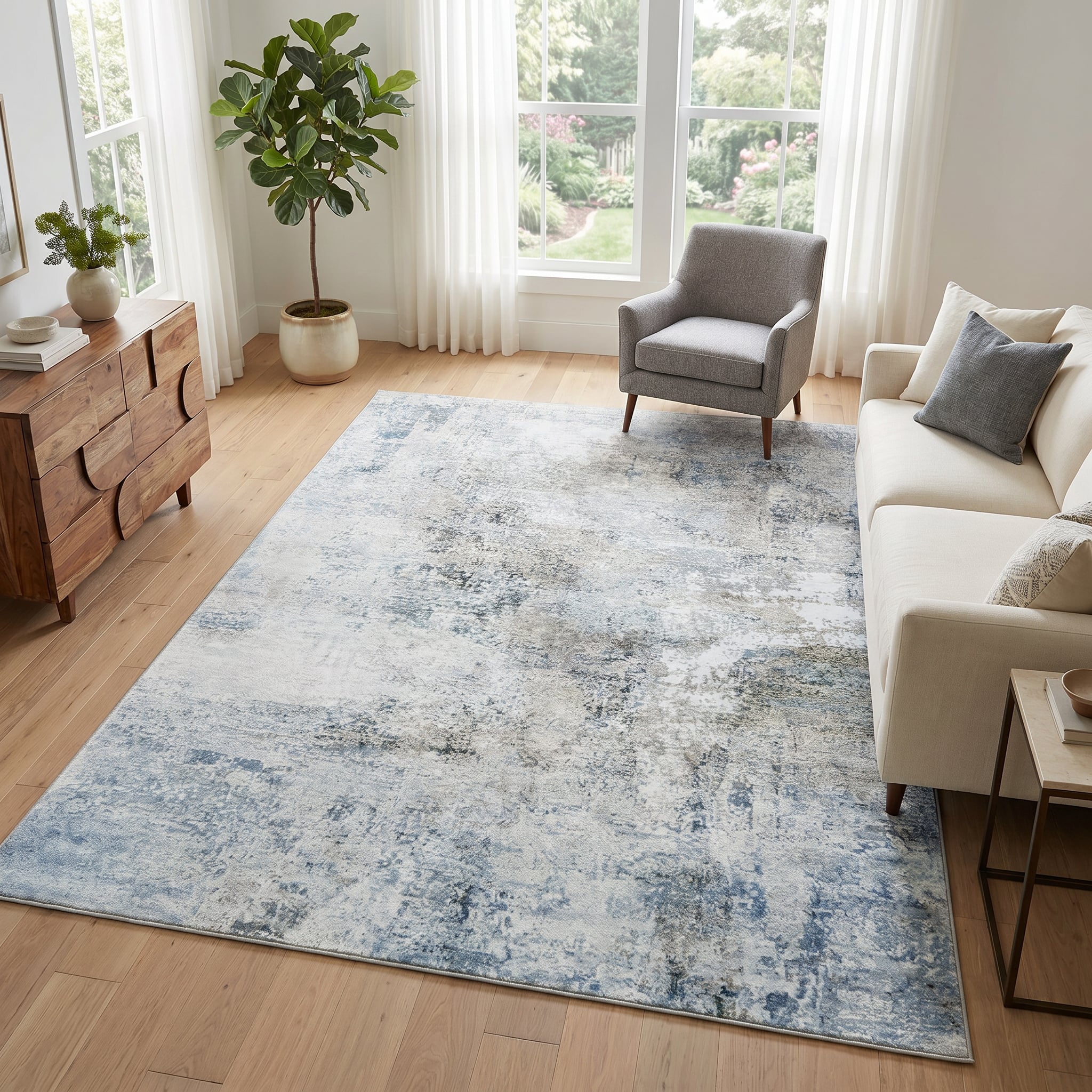 Teppich Bari Abstrakt Blau Creme Rutschfest