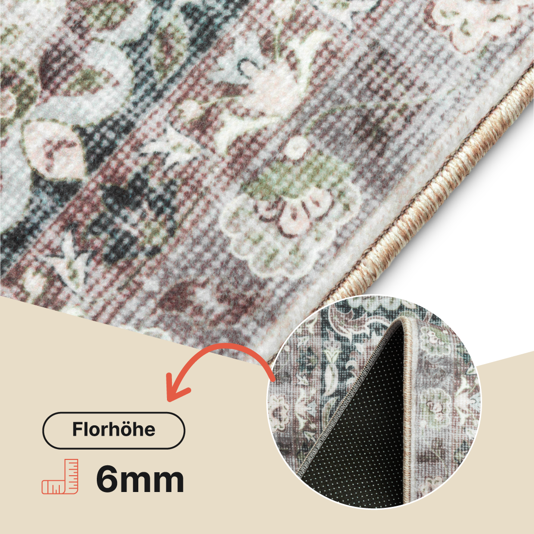 Teppich Ispahan Grau Blumen Rutschfest