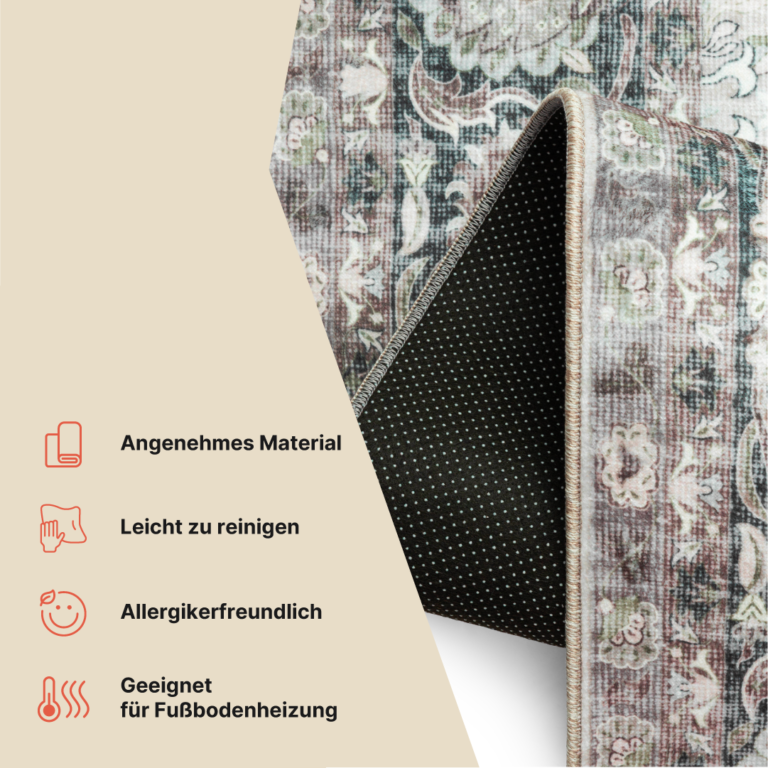 Teppich Ispahan Grau Blumen Rutschfest