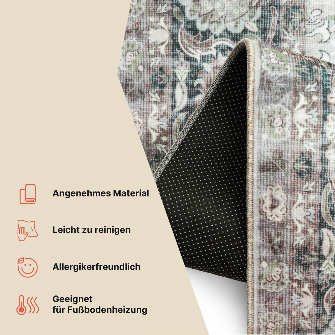 Teppich Ispahan Grau Blumen Rutschfest