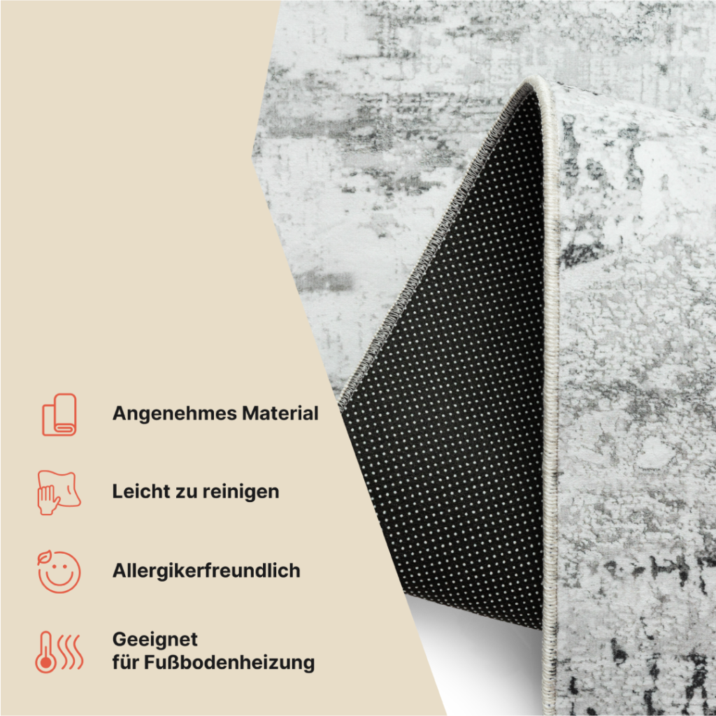 Teppich Bari Abstrakt Dunkelgrau Creme Rutschfest