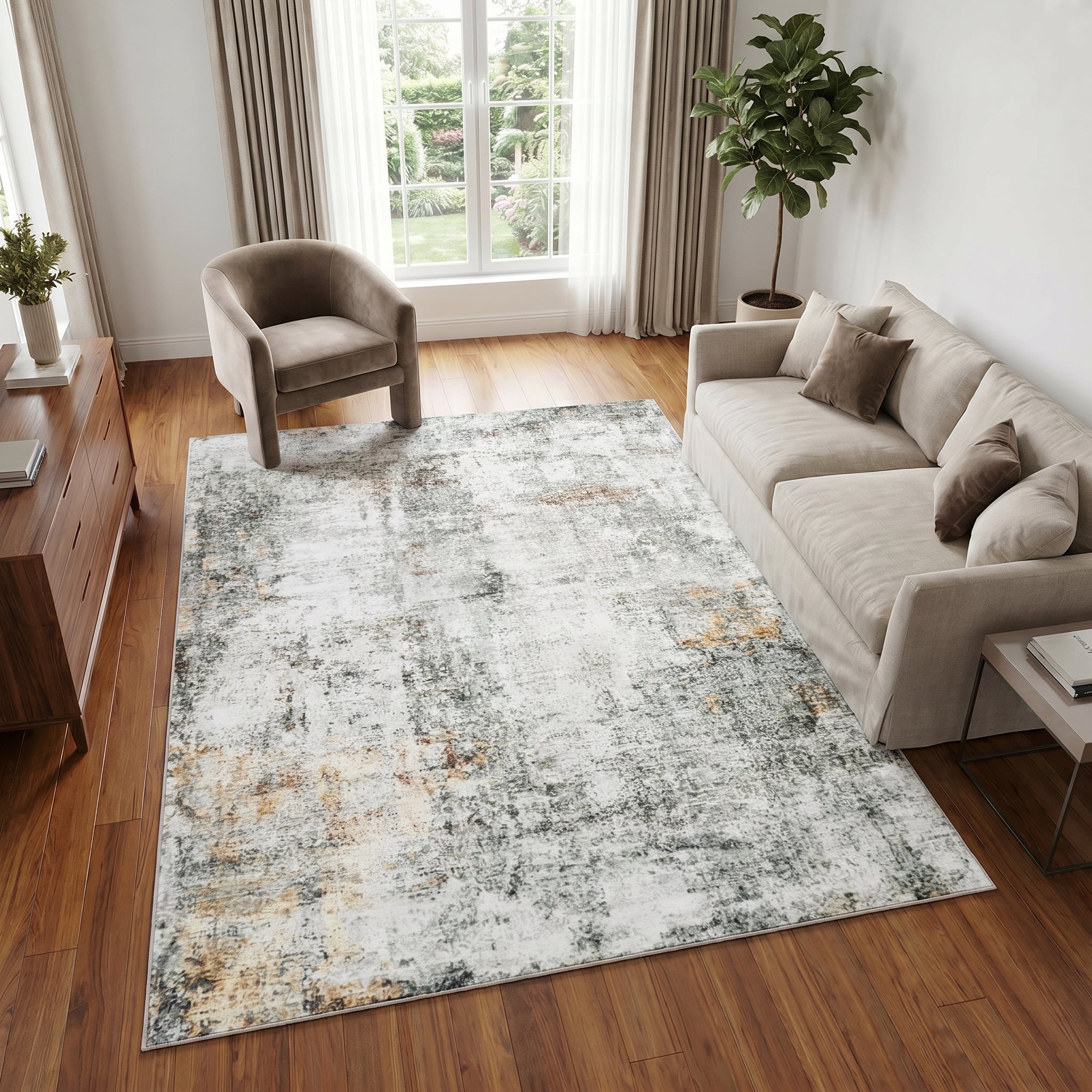 Teppich Venezia Moderno Abstrakt Khaki Rutschfest
