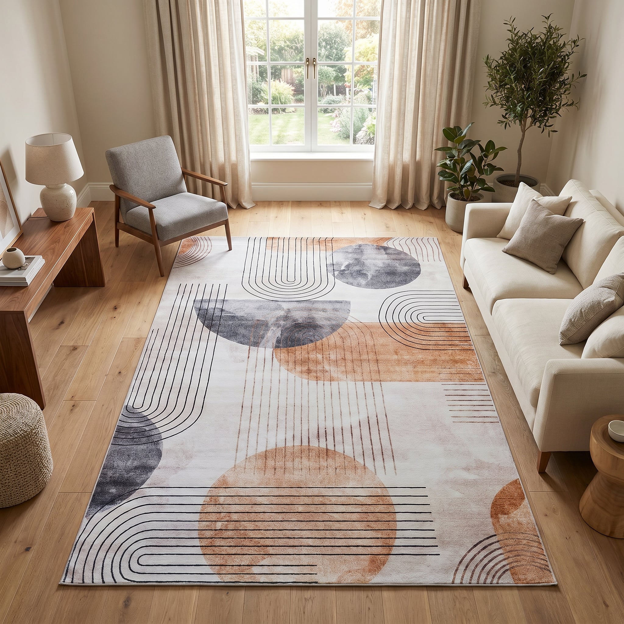 Teppich Venezia Modern Abstrakt Orange Beige Rutschfest