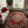 Teppich Atlas Oval Rot Beige Traditionell Rosette