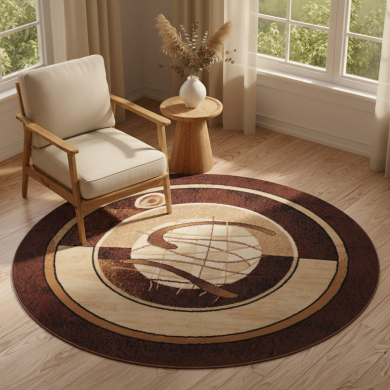 Teppich Atlas Rund Braun Beige Abstrakt Rahmen