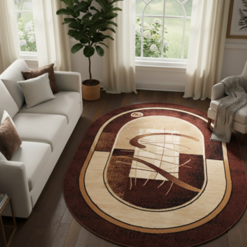 Teppich Atlas Oval Braun Beige Abstrakt Rahmen