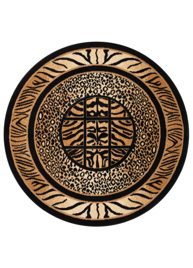 Teppich Atlas Rund Schwarz Braun Tier Print Safari