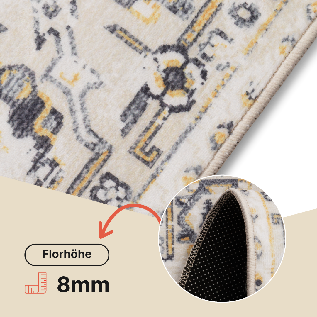 Teppich Ash Beige Grau Vintage Rutschfest