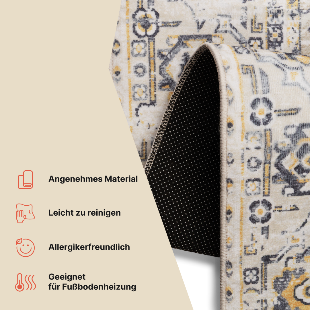 Teppich Ash Beige Grau Vintage Rutschfest