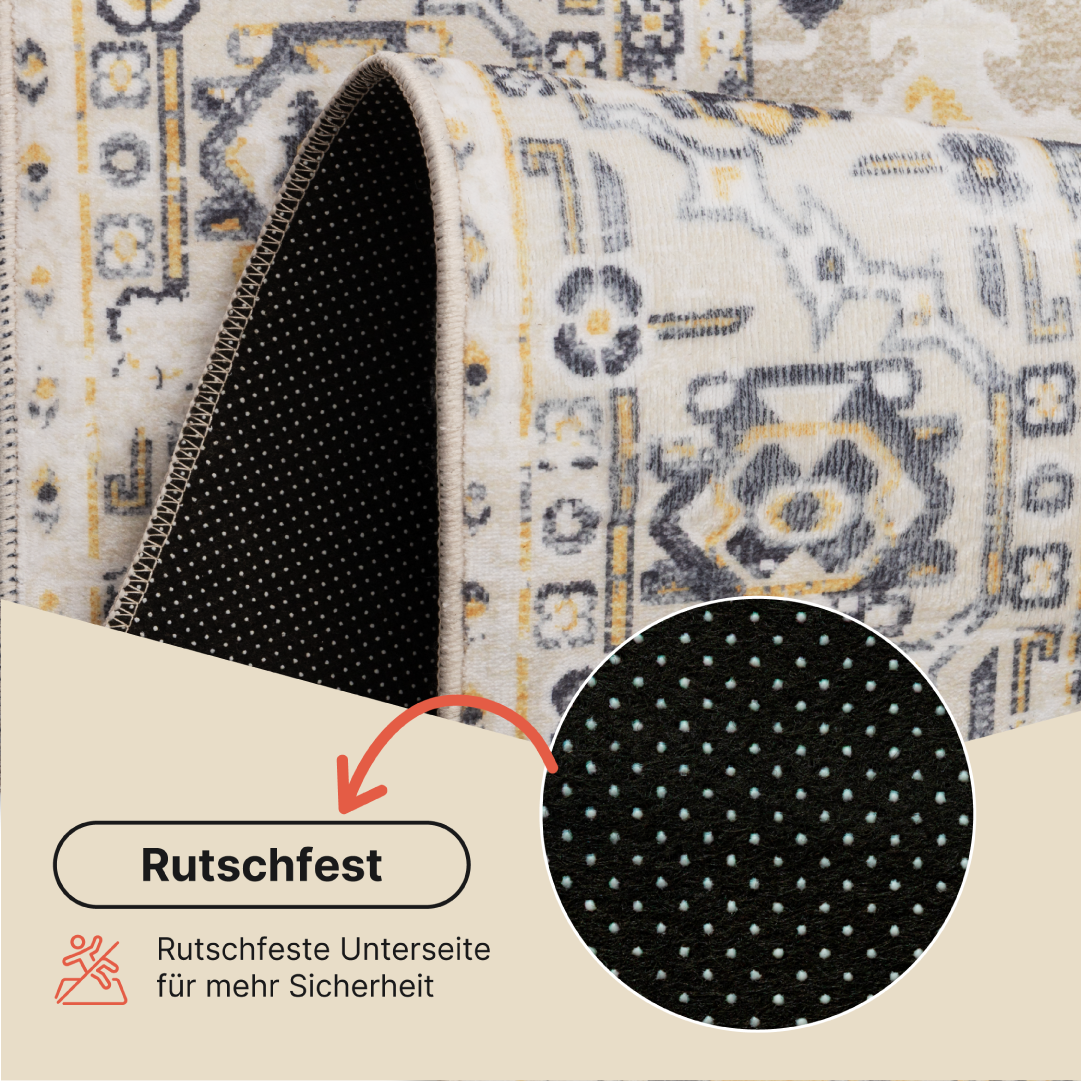 Teppich Ash Beige Grau Vintage Rutschfest