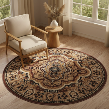 Teppich Atlas Rund Braun Beige Traditionell Medaillon