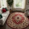 Teppich Atlas Oval Rot Beige Traditionell Medaillon
