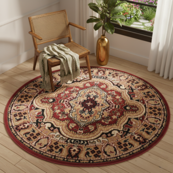 Teppich Atlas Rund Rot Beige Traditionell Medaillon