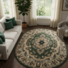 Teppich Atlas Oval Grün Beige Traditionell Medaillon