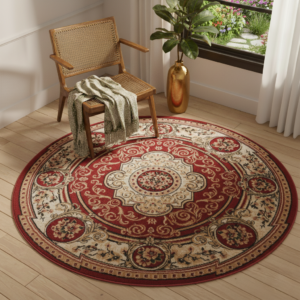 Teppich Atlas Rund Rot Creme Traditionell Medaillon
