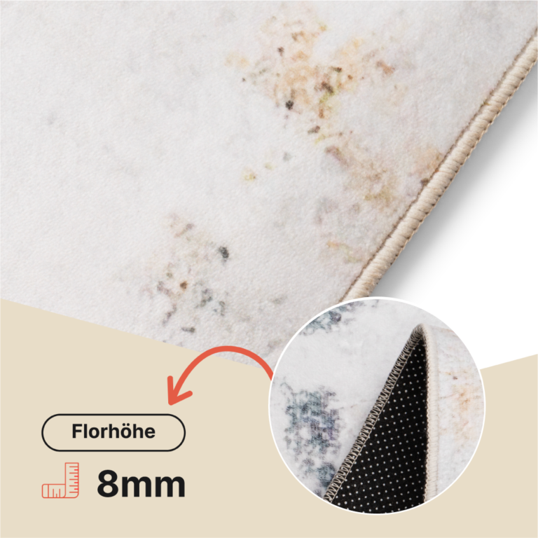 Teppich Ash Weiß Grau Beige Rutschfest